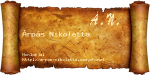 Árpás Nikoletta névjegykártya